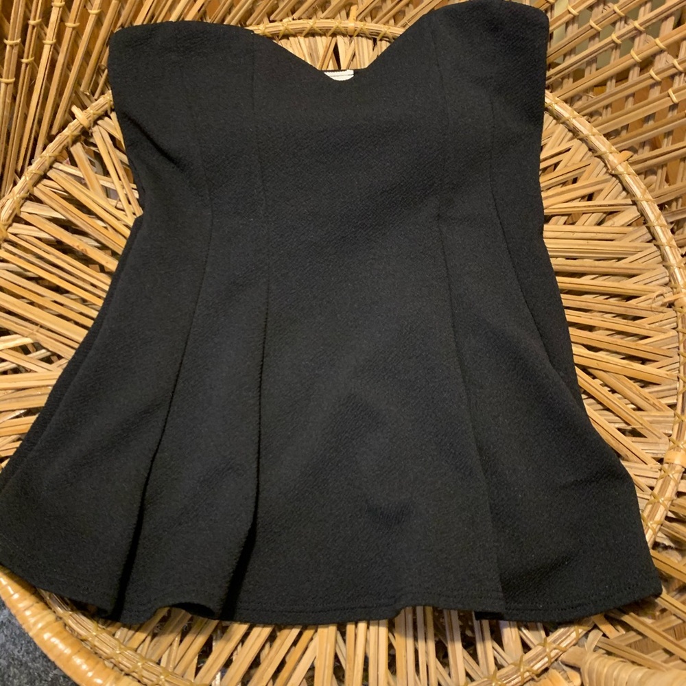 Black Peplum Strapless Top